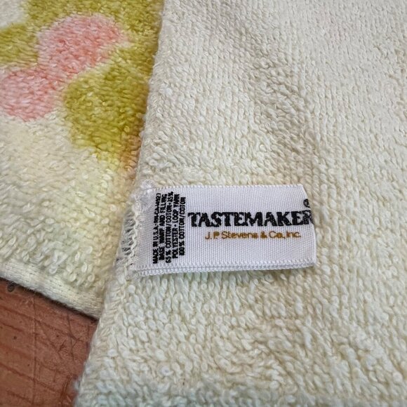 Vtg tastemaker bath Hand wash cloth Towel set 60 70s Yellow Cotton Fringe Floral - Picture 4 of 15